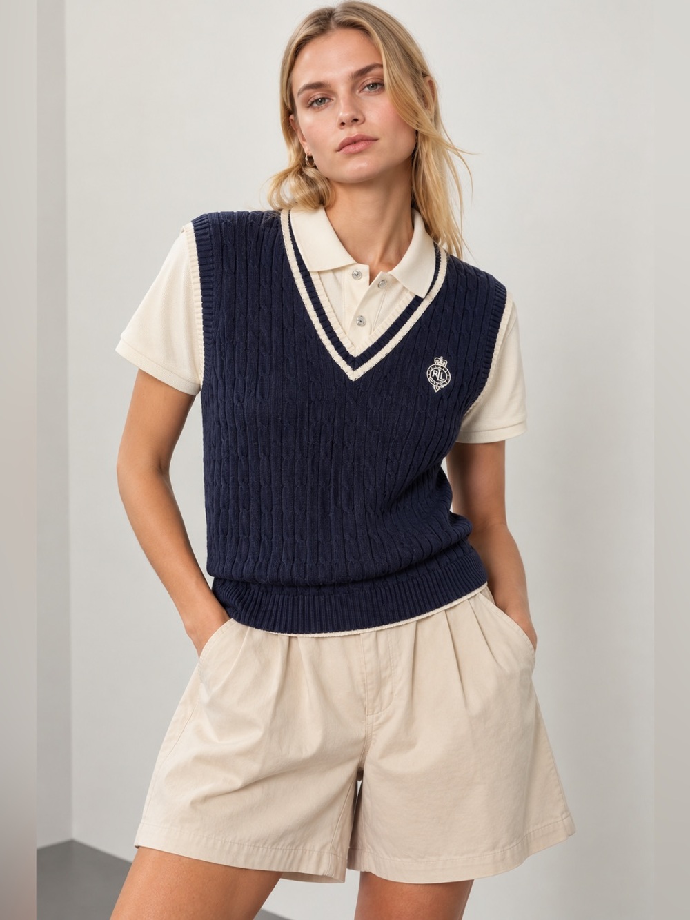 Lauren Ralph Lauren Active Navy Sweater Vest Over White Polo Combination XL